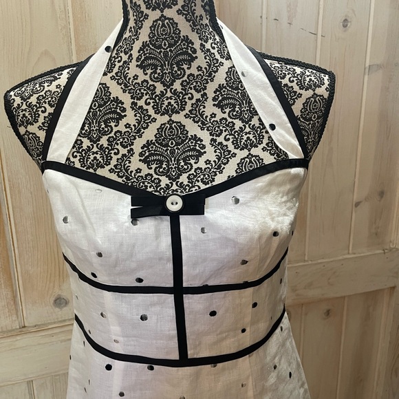 Nikki Valenti Irish Linen Halter Dress Size 8 White with Navy Polka Dots - Picture 2 of 8